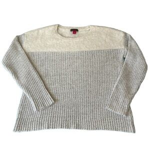 Vince Camuto Eyelash Crewneck Sweater Cream & Grey Size Small